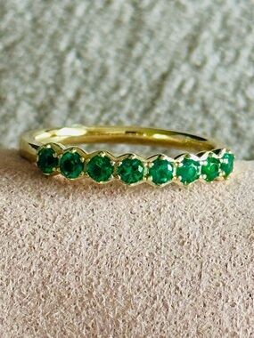 Gold Over 925 CZ Emerald Solitaire Half Eternity Ring